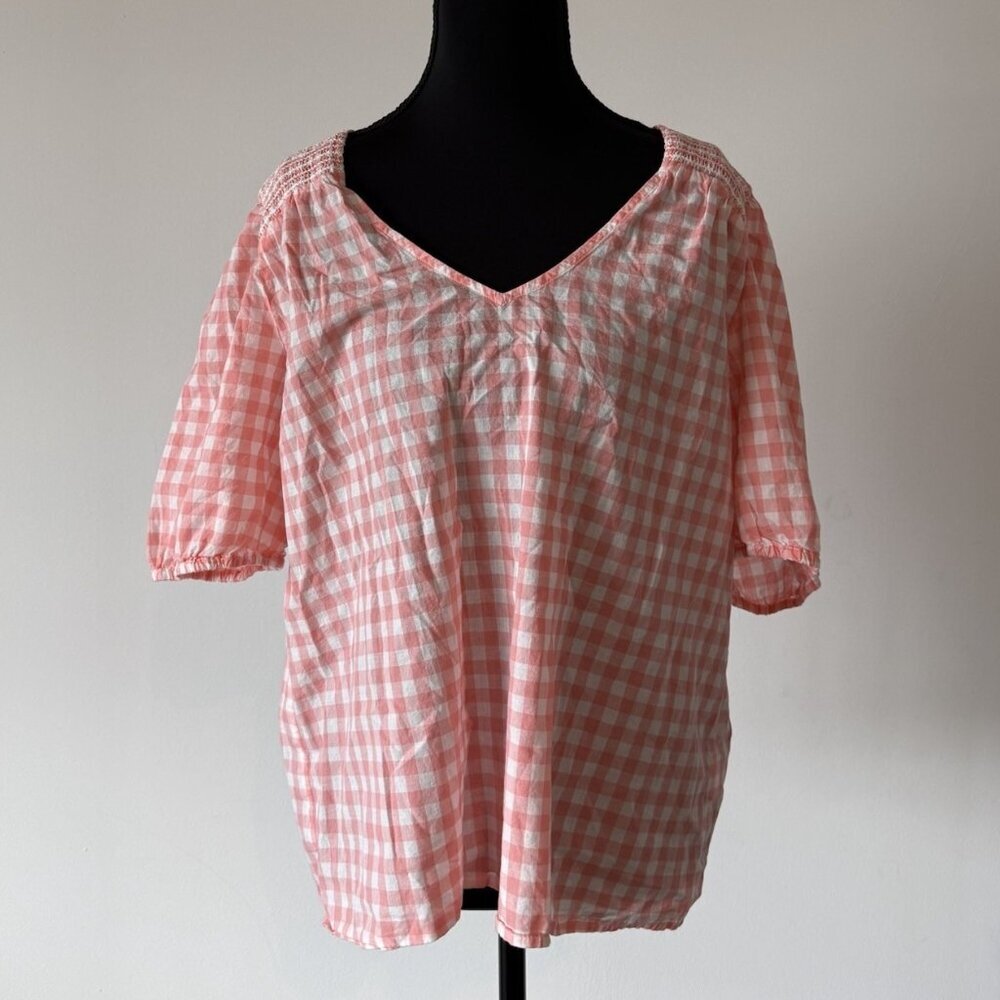 J.Crew Gingham Check Lightweight Peach Blouse Top Women’s Large Cottage‎ Preppy
